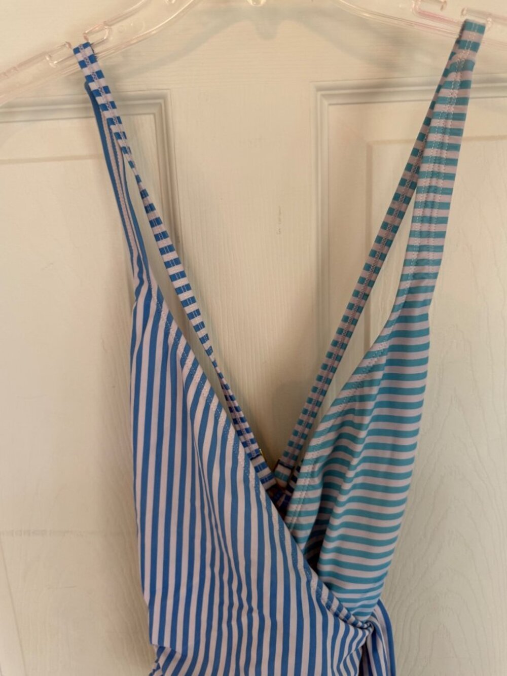 Bleu Rob Beattie One Piece Swimsuit Blue Green Teal Stripped Wrap Flattering 10 - Picture 2 of 8